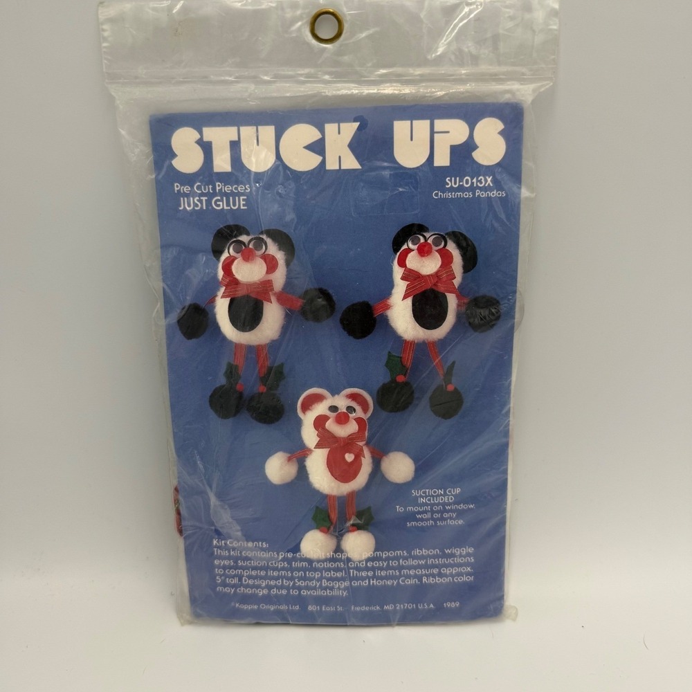Vintage 1989 Kappie Originals Stuck Ups Christmas Pandas Craft Kit SU-013X NEW